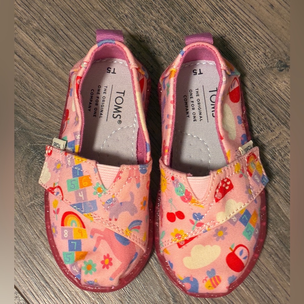 TOMS Girl Alpargata Shoes - Pink Unicorn and Friends - Size: T5